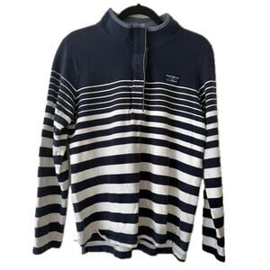 Vintage LLBean 100%Cotton White/Navy Stripe Pull Over LongSleeve Sweater Shirt-L